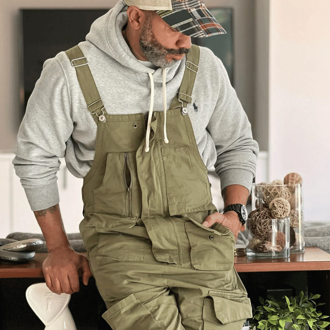 Sloppy Overalls Big Pockets Workwear with Zipper Fly