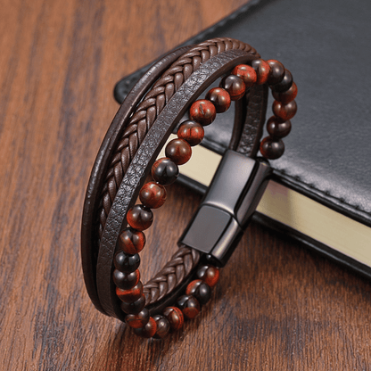 Tiger's Eye Bracelet - Leather and Steel